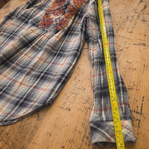 SUNDANCE Y2K-Inspired Plaid Embroidered Peasant Blouse Tunic Sz S Bohochic - Picture 7 of 7